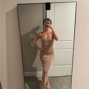 12th Tribe Checkered Brown and White Maxi Dress